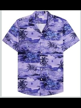 Men's Purple Hawaiian Shirt - Casual Short Sleeve